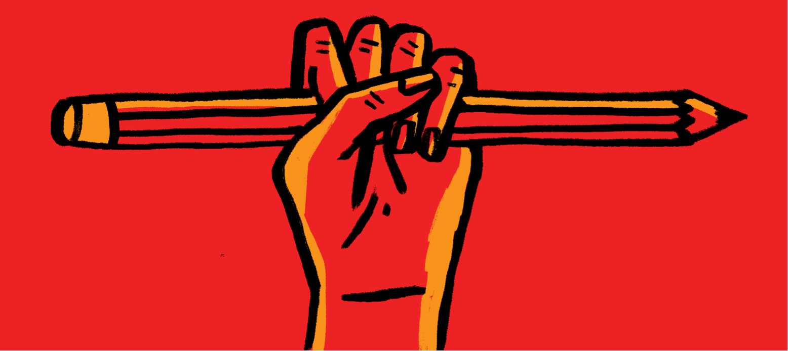 Fist with a pencil